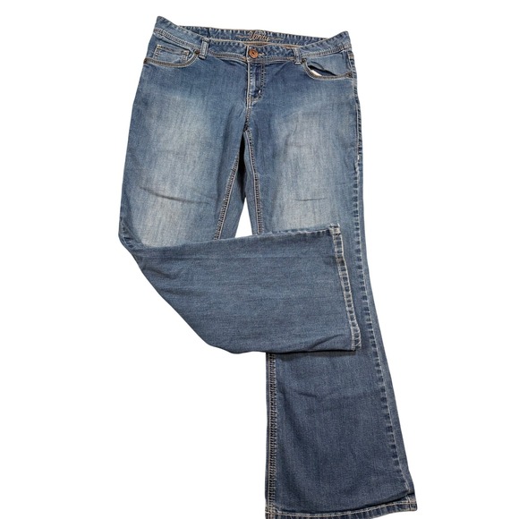 Vanity Wide Leg Bootcut Jeans Blue Medium Wash 32 Waist Stretch Boho Y2K Flare - Picture 16 of 17